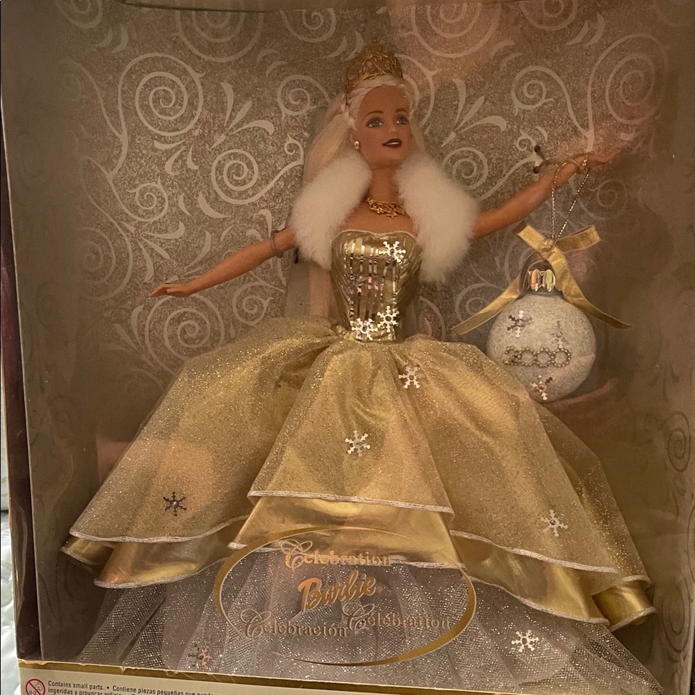 Mattel Barbie in Gold Dress with White Fu